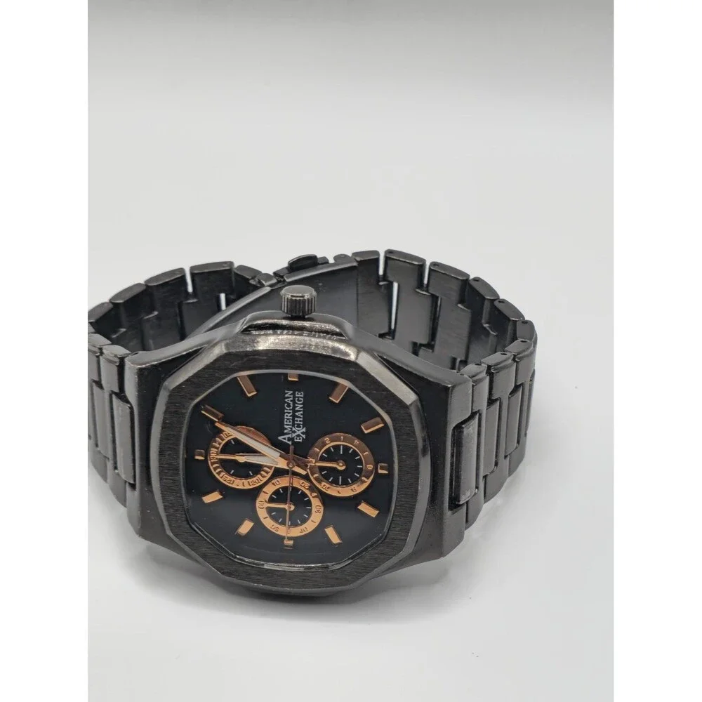 American Exchange Men's Black Watch & 4-Piece Bracelet Set
